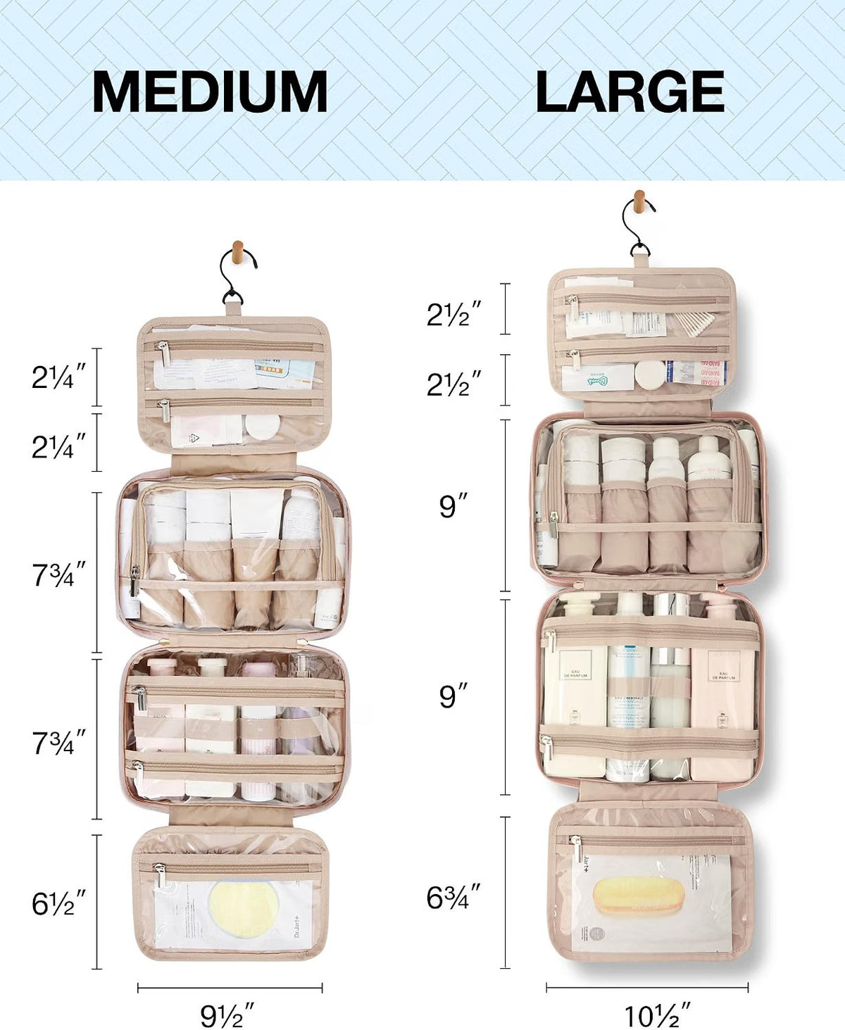 BAGSMART Hanging Toiletry Bag – Travel Makeup Organiser with Clear Cosmetic Pouch, Medium Pink