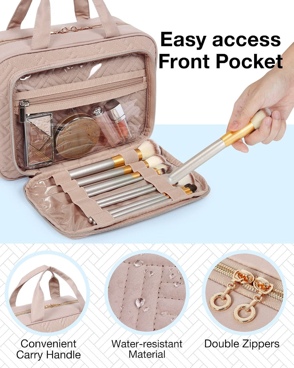 BAGSMART Hanging Toiletry Bag – Travel Makeup Organiser with Clear Cosmetic Pouch, Medium Pink