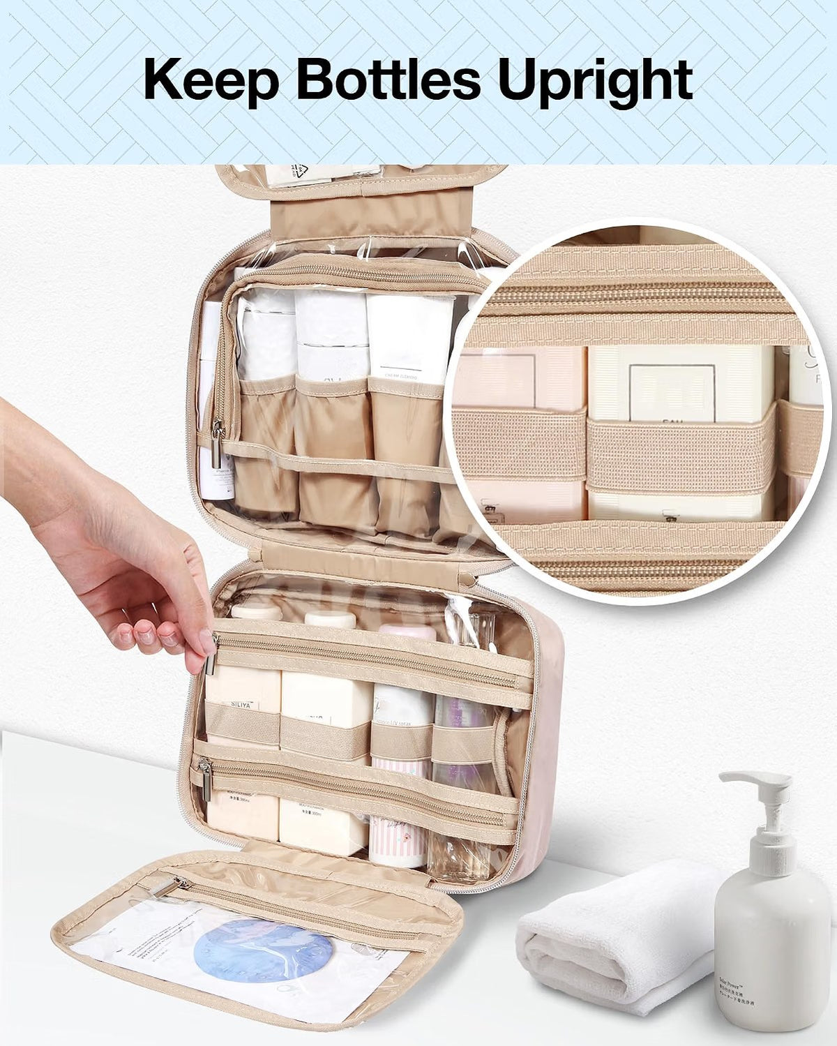 BAGSMART Hanging Toiletry Bag – Travel Makeup Organiser with Clear Cosmetic Pouch, Medium Pink