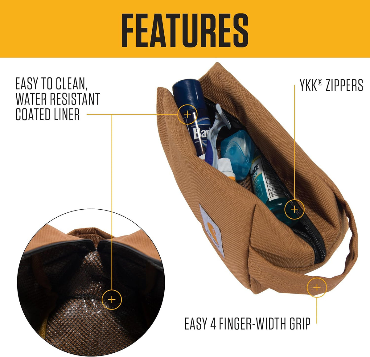 Carhartt Legacy Travel Kit – Water-Repellent Toiletry Bag, Carhartt Brown